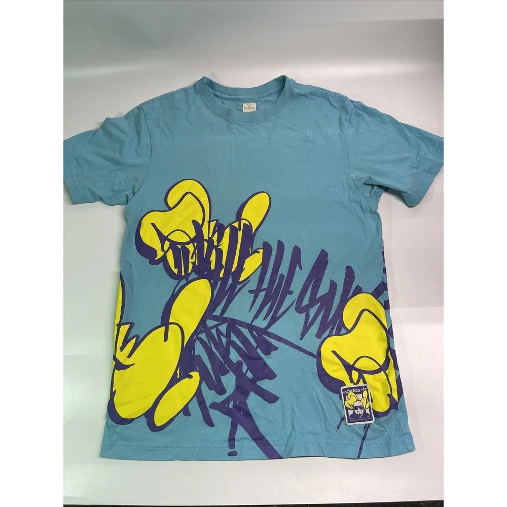 ADIDAS SLICK X 2010 Collection Blue Graffiti Tee Size Small RARE Art Hipster